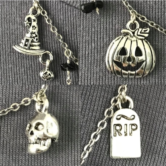 “All Hallows Eve" Handmade Silver Halloween Charm Necklace Haunted House Pumpkin - Picture 4 of 15